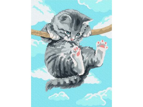 Kätzchen auf einem Ast malen nach zahlen