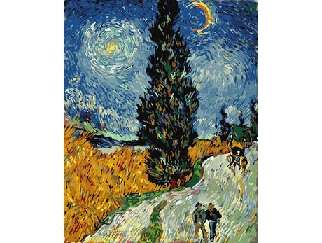 Die Straße mit Zypressen und einem Stern (Van Gogh) malen nach zahlen