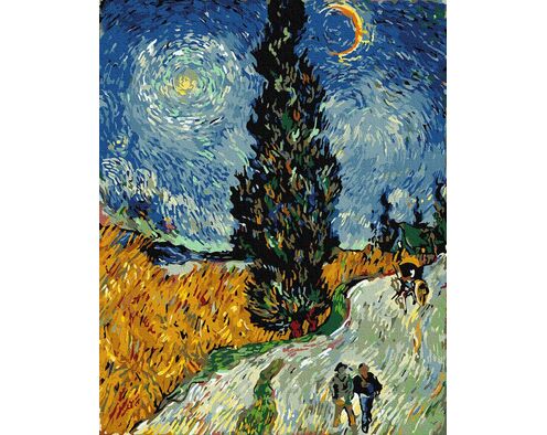 Die Straße mit Zypressen und einem Stern (Van Gogh) 40x50cm