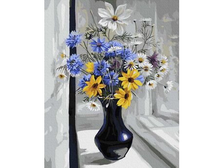Blumenstrauß am Fenster malen nach zahlen