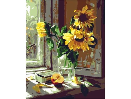 Sonnenblumen am Fenster 40x50cm malen nach zahlen