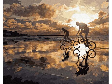 Radfahren bei Sonnenuntergang malen nach zahlen