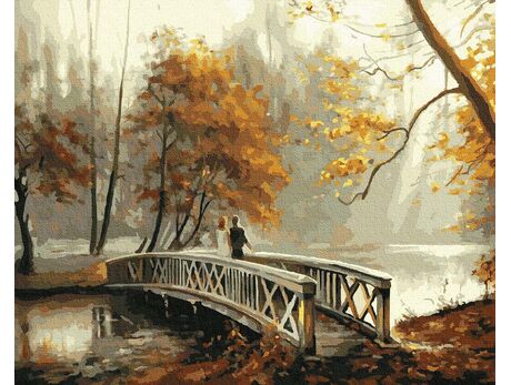 Eine Brücke in einem herbstlichen Park malen nach zahlen