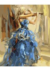 Geigerin im blauen Kleid