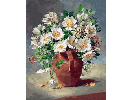 Weiße Blumen in einem Krug 40x50cm malen nach zahlen