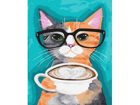 Eine Katze mit einer Kaffeetasse malen nach zahlen