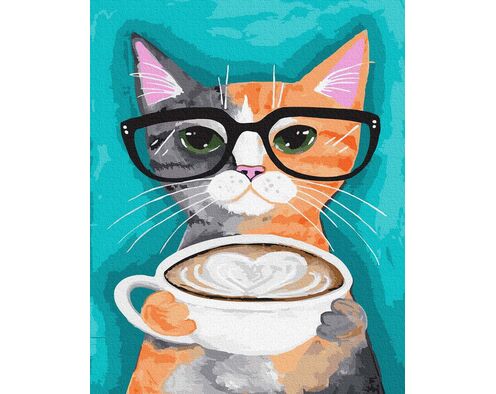 Eine Katze mit einer Kaffeetasse