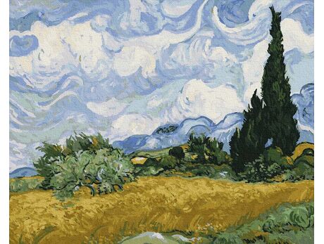 Weizenfeld mit Zypressen (Van Gogh) malen nach zahlen