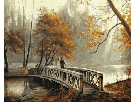 Brücke in einem herbstlichen Park malen nach zahlen