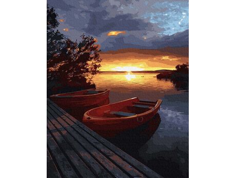 Sonnenuntergang über dem See malen nach zahlen