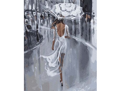 In einem weißen Kleid im Regen malen nach zahlen