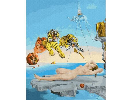Salvador Dali. Traum, verursacht durch den Flug einer Biene um einen Granatapfel. malen nach zahlen