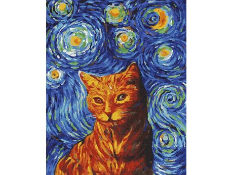 Rothaarige Katze im Stil von van Gogh malen nach zahlen