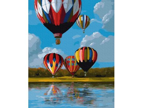 Bunte Luftballons über dem See malen nach zahlen