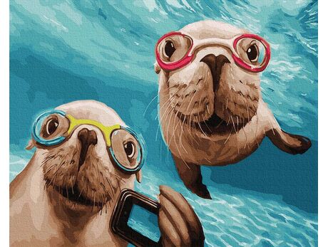 Neugierige Robben malen nach zahlen