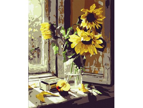 Sonnenblumen am Fenster 50x65cm malen nach zahlen