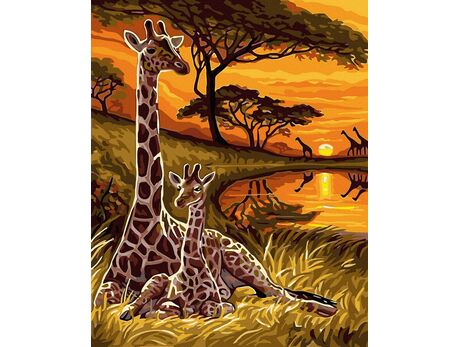Giraffen in der Savanne malen nach zahlen