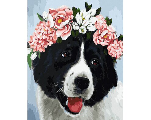 Hund mit Kranz