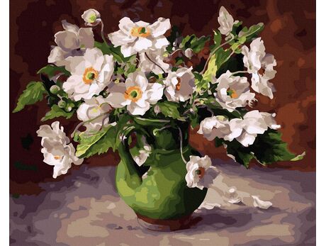 Weiße Blumen in einem grünen Krug 40cm*50cm malen nach zahlen