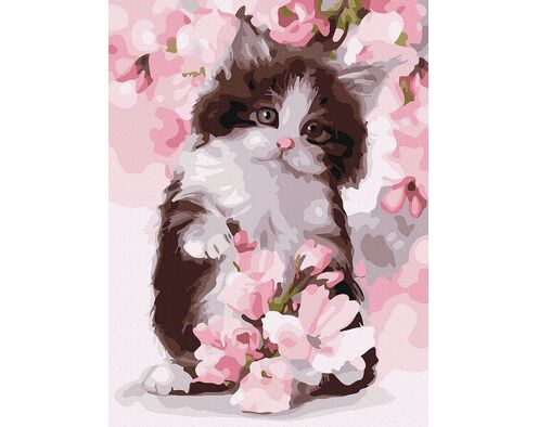 Kätzchen in Blumen 30x40 cm