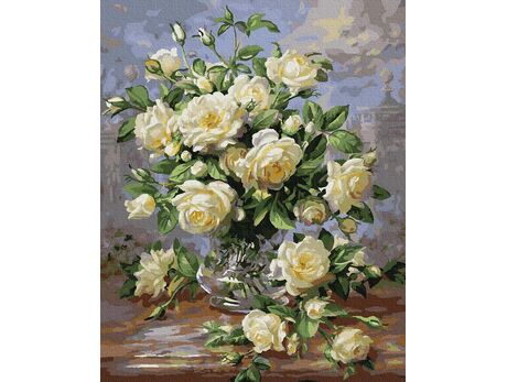 Ein Blumenstrauß aus weißen Rosen 40cm*50cm (Ohne Rahmen) malen nach zahlen