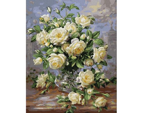 Ein Blumenstrauß aus weißen Rosen 40cm*50cm (Ohne Rahmen)