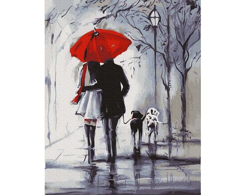 Spaziergang unter dem roten Regenschirm 40cm*50cm (Ohne Rahmen)