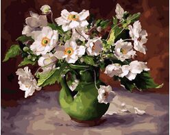 Weiße Blumen in einem grünen Krug 40cm*50cm (Ohne Rahmen)
