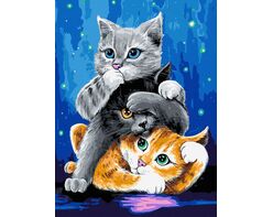 Drei Kätzchen im Land des Blauen Himmels 30x40 cm