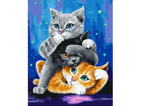 Drei Kätzchen im Land des Blauen Himmels 40x50 cm malen nach zahlen
