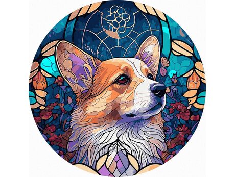 Royal Corgi 40x40 cm auf rundem Rahmen malen nach zahlen