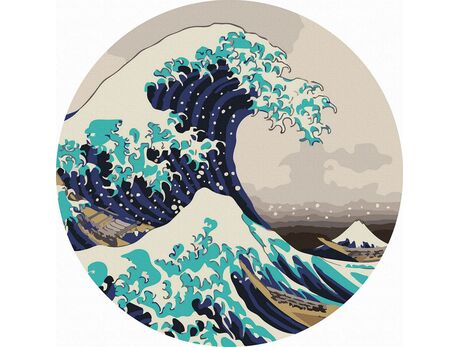 Die große Welle vor Kanagawa 40x40 cm auf rundem Rahmen malen nach zahlen