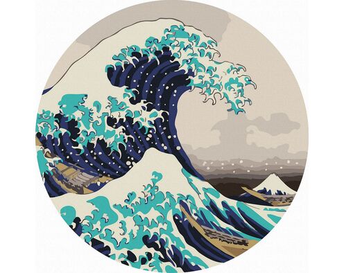 Die große Welle vor Kanagawa 40x40 cm auf rundem Rahmen