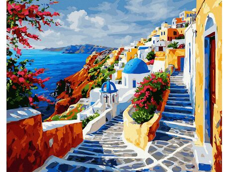 Griechischer Sommer in Rot 40x50 cm malen nach zahlen