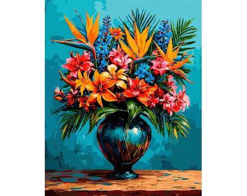 Paradiesischer Strauß im Porzellantraum 50x65 cm