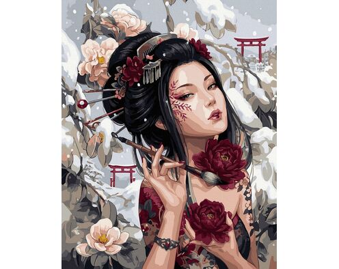 Geheimnisvolle japanische Blumen 40x50 cm