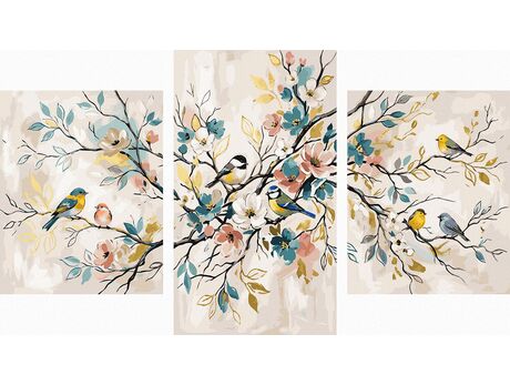 Vogelgesang auf den Zweigen Triptychon 70x120 cm malen nach zahlen