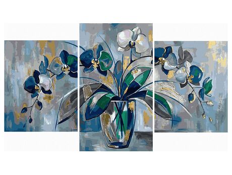 Orchideen auf dem Tisch Triptychon 70x120 cm malen nach zahlen