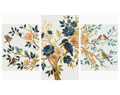 Vögel zwischen Blumen Triptychon 70x120 cm