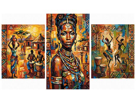 Sonnenverwöhntes afrikanisches Flair Triptychon 70x120 cm malen nach zahlen