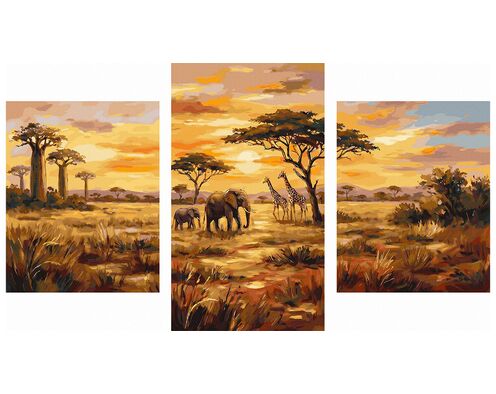 Sonnenuntergang in der Savanne Triptychon 70x120 cm