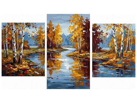 Bunter Herbst am Flüsschen malen nach zahlen