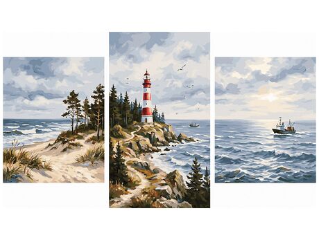 Leuchtturm an der Ostsee Triptychon 70x120 cm malen nach zahlen