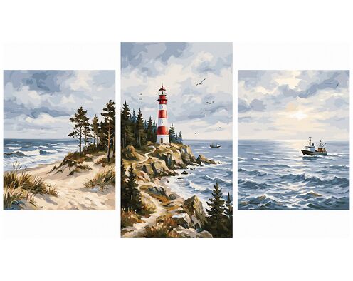 Leuchtturm an der Ostsee Triptychon 70x120 cm
