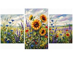 Vom Feldwind hin und her bewegt Triptychon 70x120 cm