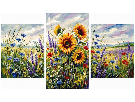 Vom Feldwind hin und her bewegt Triptychon 70x120 cm malen nach zahlen