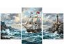 Fregatte auf stürmischen Wellen Triptychon 70x120 cm malen nach zahlen