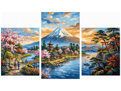 Die Ruhe der japanischen Berge Triptychon 70x120 cm malen nach zahlen