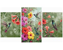 Wunderschöne fliegende Kolibris Triptychon 70x120 cm