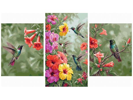 Wunderschöne fliegende Kolibris Triptychon 70x120 cm malen nach zahlen